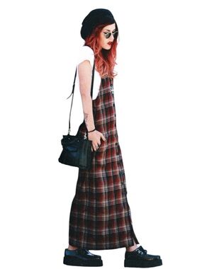 UNIF Nevermind Plaid Maxi Jumper Dress Suspender Grunge 90s Alternative Goth